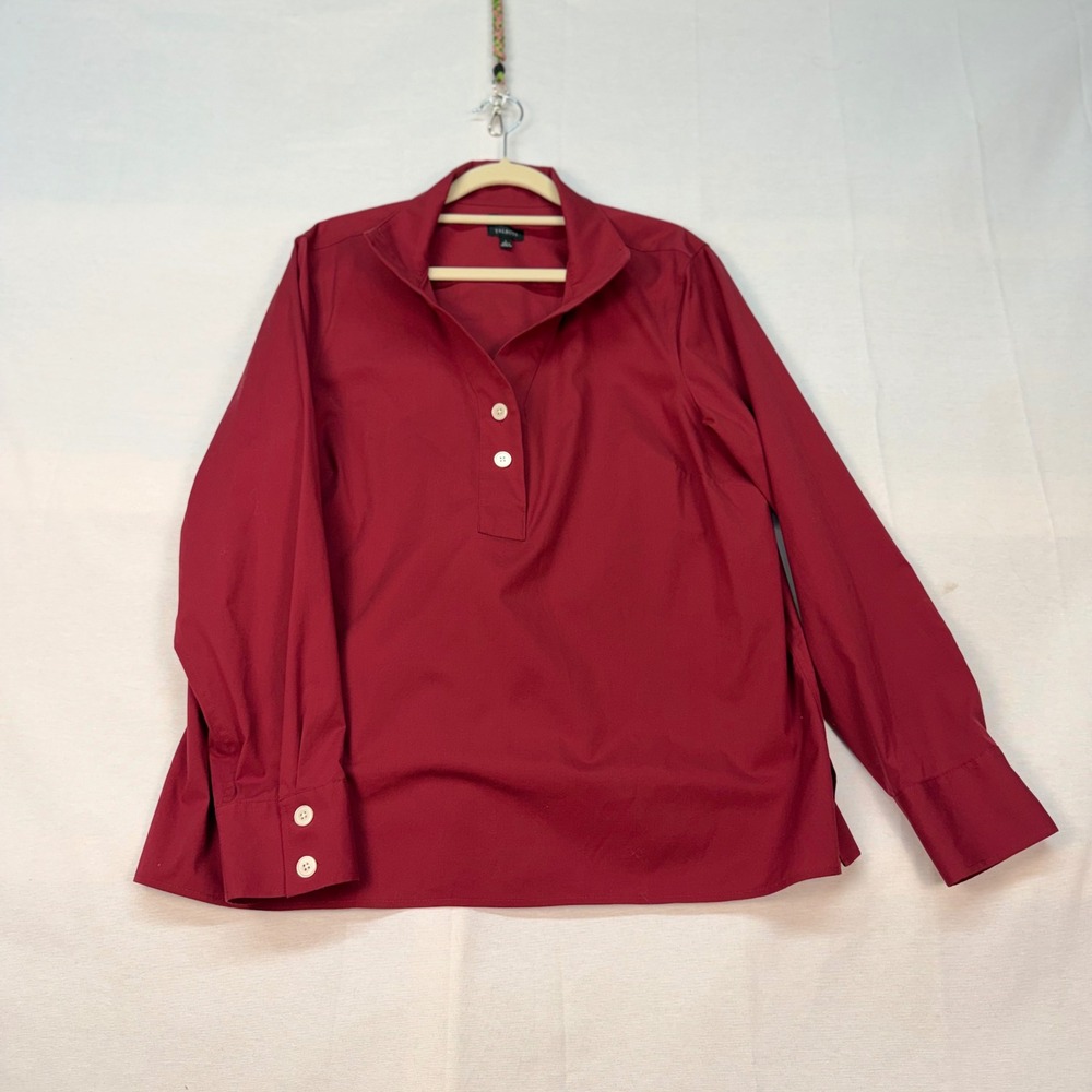 Talbots Non-Iron Red Long Sleeve Button Placket Tunic Top Womens Large L